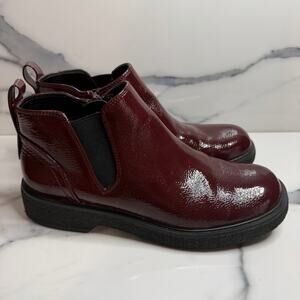 Franco Sarto Women's Burgundy Faux Patent Leather Jellisa Chelsea Boots Sz 9